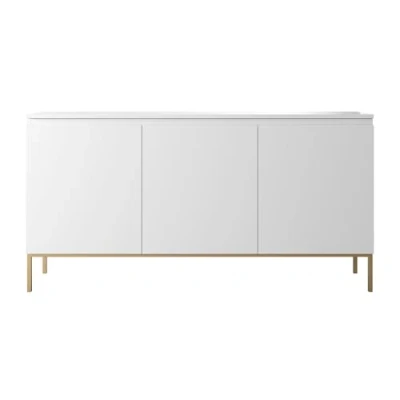 Imagen de Selsey Cajonera de 3 Puertas, 77 x 150 cm, con Patas Doradas, Mueble Almacenamiento para Dormitorio, Color Blanco Bemmi, Talla única