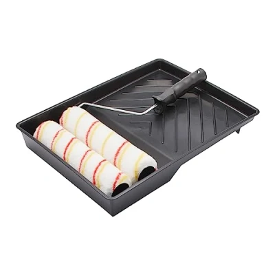 Imagen de Fit For The Job Juego de 4 rodillos pintura dobles 9 pulgadas para DIY con pinturas emulsión en paredes y techos.Mangas rodillo pelo mediano superficies lisas semilisas