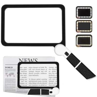 Imagen de VOCA Lupa 5X con luz, de lectura rectangular grande 48 LED para personas mayores degeneración macular, diseño plegable, periódico, libros, impresión pequeña, baja visión