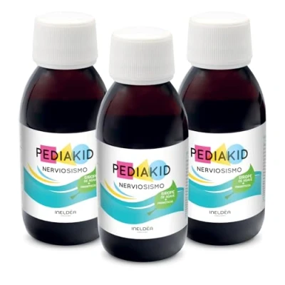 Imagen de PEDIAKID Nerviosismo Complemento alimenticio Fórmula Exclusiva con Sirope de Agave Ayuda a calmar Reduce la agitación Aroma Natural Grosella negra Lote 3
