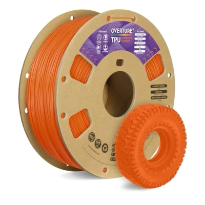 Imagen de OVERTURE Filamento de TPU Rollo Flexible 1,75 mm, Suave Para Impresora 3D 95A, Carrete 1 kg (2,2 libras), Precisión Dimensional +/ 0.02 mm(Naranja)