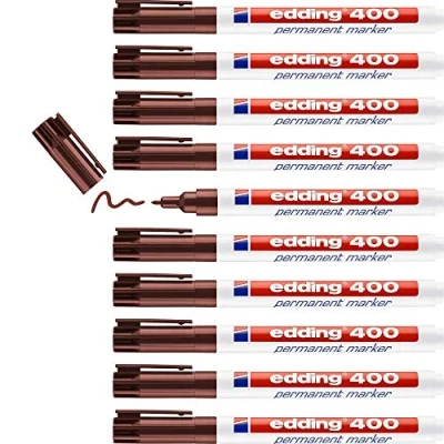 Imagen de edding 400 marcador permanente marrón 10 rotuladores punta fina redonda 1 mm resistente al agua, de secado rápido, indelebles para cartón, plástico, madera, metal, vidrio