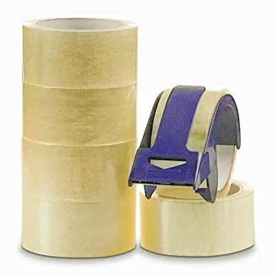 Imagen de Cinta transparente y dispensador 6 rollos de 48 mm x 50 m para cajas embalaje paquetes, mudanzas con Crimson Starfish