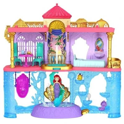 Imagen de Mattel Disney Princess Minis Castillo de Ariel Casa muñecas La Sirenita 2 pisos con figura, muebles y accesorios, juguete +3 años (HLW95)