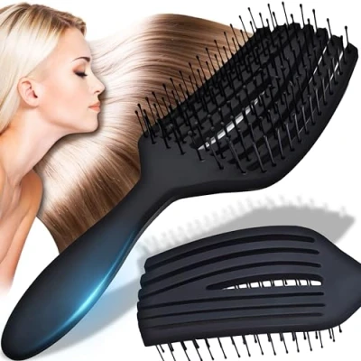 Imagen de Retoo Cepillo de Pelo Desenredante sin Tirones para Mujer Hombre Niños y Adultos Peine Cualquier Tipo Cabello Reducir el Encrespamiento la Rotura Ventilado Negro