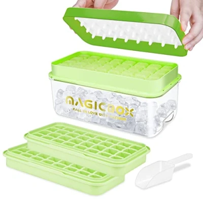 Imagen de Cubiteras Para Hielo, Molde Hielo Apto Alimentos, Liberar Todos Los Cubitos de en un Segundo, Sin BPA, 64 (Verde Ice Cube Tray)