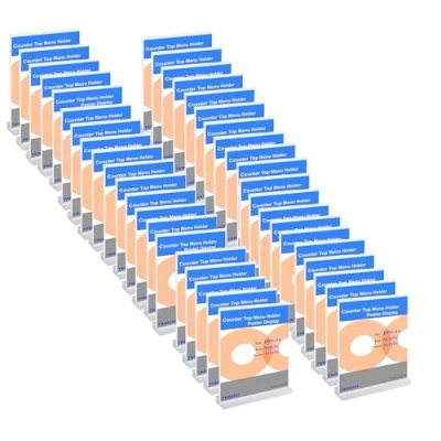 Imagen de TUKA 40x Acrílico A4 Menu Soporte Doble Cara, Forma T con Base Acrílica, Soportes de Sobremesa para Carteles Menús Promociones Porta Carteles. Transparente Expositor Mesa, Vertical TKD8207