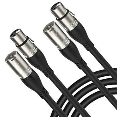 Imagen de NUOSIYA 2m Cables XLR, Paquete de 2 XLR macho a hembra Cable extensión para micrófono balanceado Jack grabador estudio, micrófono, mezclador, altavoces