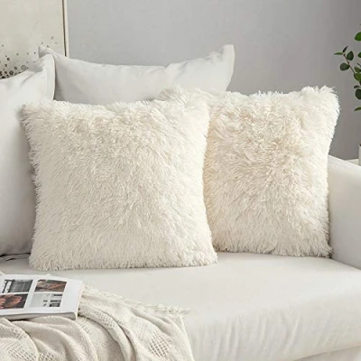 Imagen de MIULEE Funda de Cojines Pelusa Almohada Felpa Sofá Pelo Artificial Suave Invierno Decoracion para Cama Oficina Dormitorio Habitacion Silla Salon 2 Piezas 45x45cm Beige