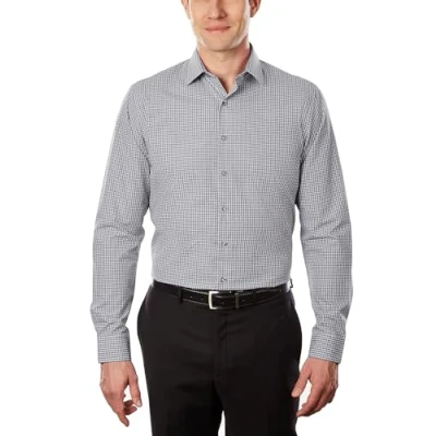 Imagen de Unlisted Camisa de Vestir Slim Fit Cuadros y Rayas (Estampado), Gris, 36 cm 37 Cuello 81 84 Manga para Hombre