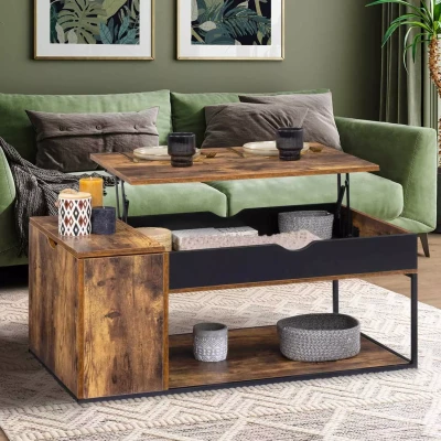 Imagen de IDMarket Mesa baja rectangular con baúl de diseño industrial
