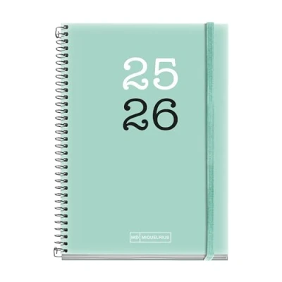 Imagen de Miquelrius Agenda Escolar 25 26, Planificación 12 Meses: de Septiembre 2025 a Agosto 2026, Tamaño 117 x 174 mm, Día Página, Cubierta Polipropileno Opaco, Cierre con Goma, Español Inglés