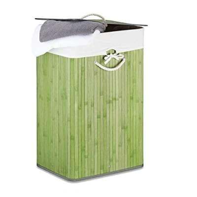 Imagen de Relaxdays Cesto Ropa Sucia Plegable, Cubo Colada Rectangular con Tapa, Bambú, 83 L, 65,5 x 43,5 33,5 cm, Verde, Algodón