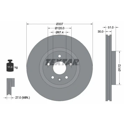 Imagen de TEXTAR PRO 92187103 Disco de freno 337 30 05/06 120 ventilación interna revestido sin perno sujeción rueda, buje rueda