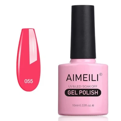 Imagen de AIMEILI Esmaltes semipermanentes para uñas color rosa esmalte de gel soak off UV LED Nail Polish Manicura Neon Shocking Pink (055) 10 ml
