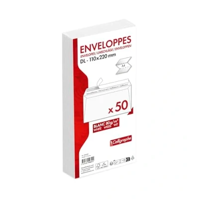 Imagen de Clairefontaine ES Calligraphe (gama de correspondencia Clairefontaine) 5965C Paquete 50 Sobres Blancos DL 110x220mm Autoadhesivos 80g/m²