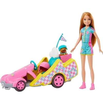 Imagen de Barbie Muñeca Stacie con Kart Coche de Juguete, Mascota y Accesorios, la película al Rescate, +3 años (Mattel HRM08)