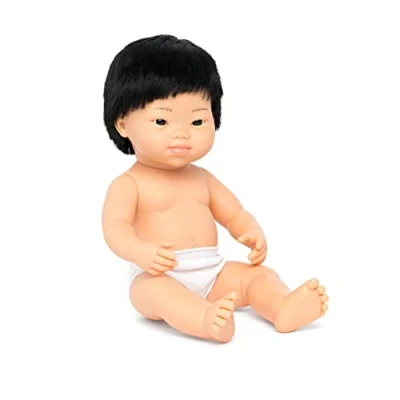 Imagen de Miniland Dolls: Muñeco bebé Asiático Niño con Síndrome Down de Vinilo Suave 38cm. Presentado en Bolsa Transparente (31235)