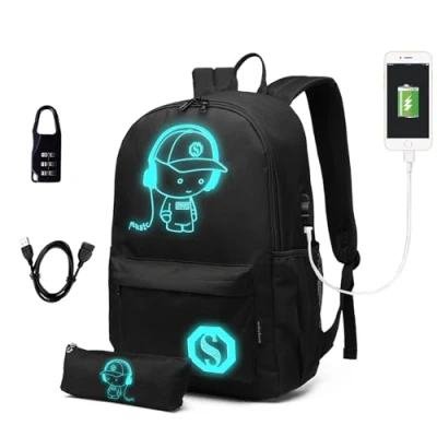Imagen de Kono mochila escolar universitaria impermeable Anime Glow In The Dark Casual Daypack 15,6 pulgadas viaje Laptop Backpack Bolsas escuela instituto informal para