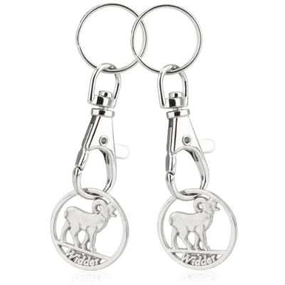 Imagen de Robin Goods® 2 llaveros signo del zodíaco Aries chip carrito de la compra, colgante para el compra con extraíble, mosquetón llavero (Aries 2x)