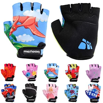 Imagen de meteor Guantes de Ciclismo niñas y niños Bicicleta para Infantil MTB BMX Carretera Montaña sin Dedos (S 6,5 7cm, Dinosaur)