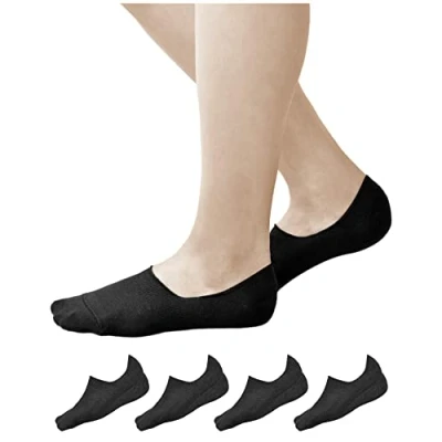 Imagen de vitsocks Calcetines Invisibles Finos 98% Algodón Mujer (4 PARES) Agarres Antideslizantes, negro, 35 38