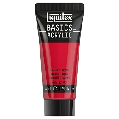 Imagen de Liquitex Basics Pintura Acrílica, Para Bellas Artes y Manualidades, Resistentes a la Luz, Viscosidad Media, Acabado Satinado, Tubo de 22 ml Rojo Naftol Carmesí