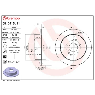 Imagen de BREMBO 08.D415.11 Disco de freno 284 10 5 macizo revestido altamente carbonizado con tornillos SSANGYONG: Korando III SUV, Tivoli XLV SUV