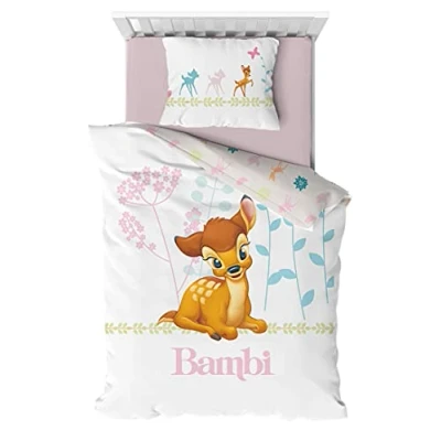 Imagen de AYMAX S.P.R.L. Juego de Ropa Cama Infantil, diseño Reversible Bambi, Funda nórdica 100 x 135 cm y Almohada 40 60 cm, algodón