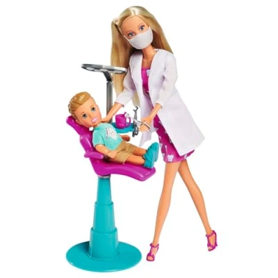 Imagen de Simba Toys Muñeca Steffi Love Dentista y Timmy como Paciente, con Silla Accesorios dentales, 12 cm 29 cm, para niños a Partir de 3 años
