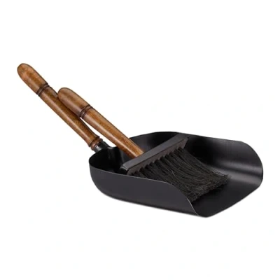 Imagen de Relaxdays Accesorios Chimenea, Recogedor y Cepillo de Mano, Hierro Mango Madera, Cerdas Yute, Set Estufa, Negro/Marrón, 15 x 21 39 cm