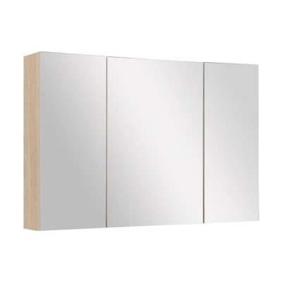 Imagen de kleankin Armario de Baño con Espejo Mueble para 3 Puertas y Estantes Ajustables Aseo Dormitorio Estilo Moderno 90x60x13,5 cm Roble