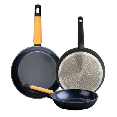 Imagen de Fackelmann Soft Set de 3 sartenes antiadherentes, 20/24/28 cm, Aluminio Forjado, Mango Touch Ergonómico, Revestimiento Antiadherente Cerámico Resistente hasta 400ºC, Aptas para Inducción