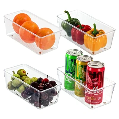 Imagen de Kurtzy Pack de 4 Cajón Cocina Nevera y Alacena 20 cm Largo Cesta Organizador Plástico Transparente Almacenamiento en Lavabo, Alacena, Cajón, Congelador Todo el Hogar