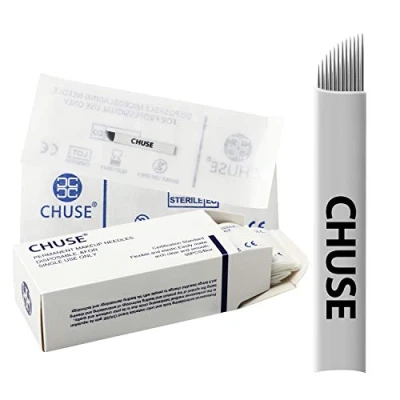 Imagen de Chuse microcuchillas desechables S12 agujas maquillaje permanente de la ceja del tatuaje cuchillas manuales Microblading 12 inclinado 50 piezas/caja