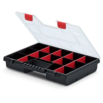 Imagen de Kistenberg Nor 40 KNO40307 Organizador de herramientas con 10 compartimentos extraíbles, tapa transparente, 390 x 290 65 mm