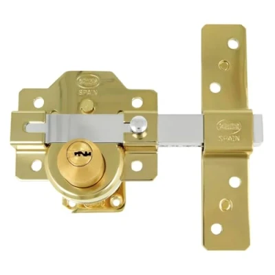 Imagen de Amig Cerrojo de Sobreponer para Puertas con Cilindro Alta Seguridad Exterior e Interior Acero 105 x 170 mm, 50 mm Color Dorado Antibumping · Antiganzúa Antitaladro
