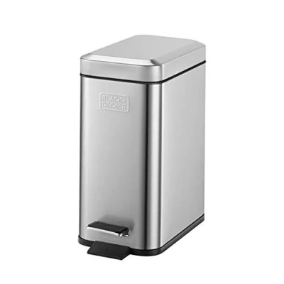 Imagen de Black+Decker Cubo de Pedal Rectangular 5 l BXBN0005GB 5L con Tapa Cierre Suave, Acero Inoxidable, 30 cm x 14 29 cm, Gris frío, Perfil