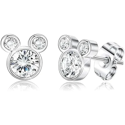 Imagen de Kaguyo aretes de Minnie Mouse, tuerca Mickey Mouse plata esterlina 925, amatista blanca, azul, rosa, circonio para mujeres y niñas, regalo cumpleaños (blanco)