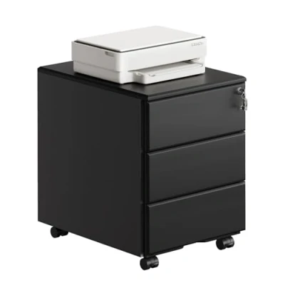 Imagen de WOLTU Cajonera de Oficina Armario Archivador Móvil con Cerradura, Ruedas para Archivos A4 Carpetas Colgantes, Mueble Metálico Oficina, Negro SK024sz
