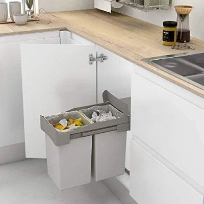 Imagen de Menage Confort Cubo de Basura extraíble con extracción Manual para Mueble Cocina Capacidad 14+14 litros