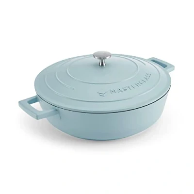Imagen de MasterClass Cazuela con Tapa de Aluminio Fundido Apta para Inducción y Horno, 28 cm / 4 L Azul Metalizado