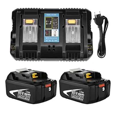 Imagen de Goodexo 2 Baterías de Repuesto 18V 5.0 Ah para Makita BL1850 BL1840 BL1860 Batería + Cargador Doble Puerto DC18RD DC18RC
