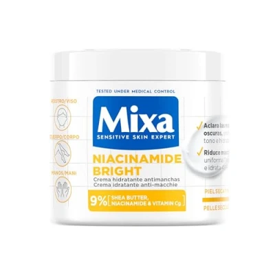 Imagen de MIXA Crema Hidratante Antimanchas Niacidamide Bright con 9%[Manteca de karité + Niacidamida Vitamina Cg*] Reduce todo tipo manchas. Clinicamente comprobado. Apto para pieles sensibles, 400ml.
