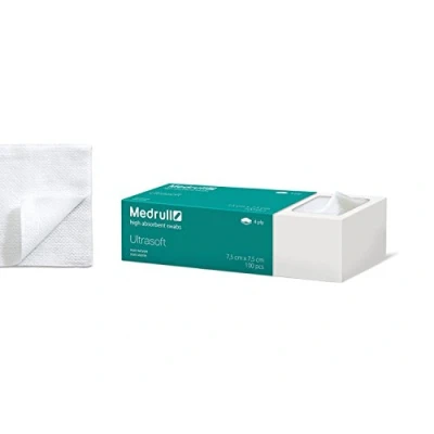 Imagen de Medrull Hisopos No tejidos ultrasoft Paquete especial de 100 piezas, 7,5 x cm 4 capas Kit primeros auxilios alta absorción estériles