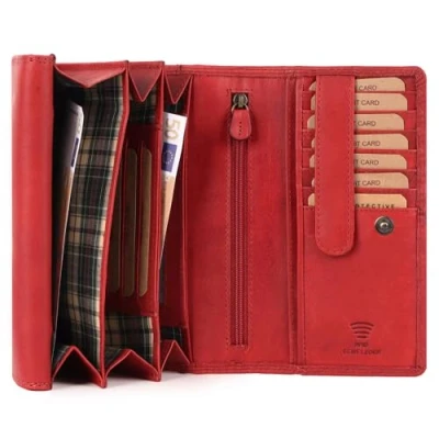 Imagen de Benthill Mujer Cartera Piel Billetera Grande para de auténtica Monedero Largo con Mucho Espacio Billetero Bolsillo Monedero, Color:Rojo