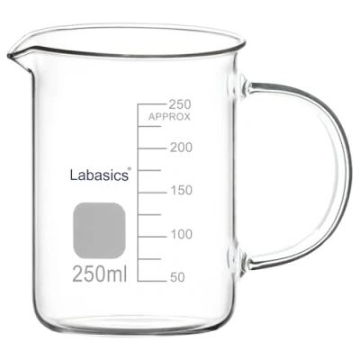 Imagen de Labasics Vaso de Vidrio, G3.3 Borosilicato Grado Laboratorio Graduado Vidrio Transparente Medidor Precipitados Griffin con Asa y Pico, 250 ml