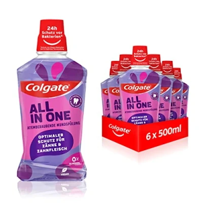 Imagen de Colgate Enjuague bucal All In One 6 x 500 ml para una frescura inmediata y duradera protección contra la caries Limpieza dental antibacteriana sin alcohol** óptima