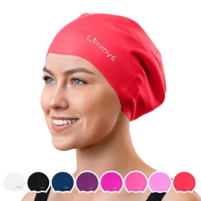 Imagen de Limmys Gorro de Natación Adulto con Pelo Largo Piscina 100% Silicona Hombre y Mujer Cómodo, Elástico Gorros (Grande, Negro)