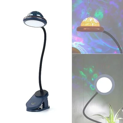 Imagen de ACMHNC Luz Lectura Con Clip, USB Recargable Lámpara de Niños Pinza y Proyección Estrella, 4000k Escritorio Infantil Táctil Regulable Pinza, 360 Flexible,Blau